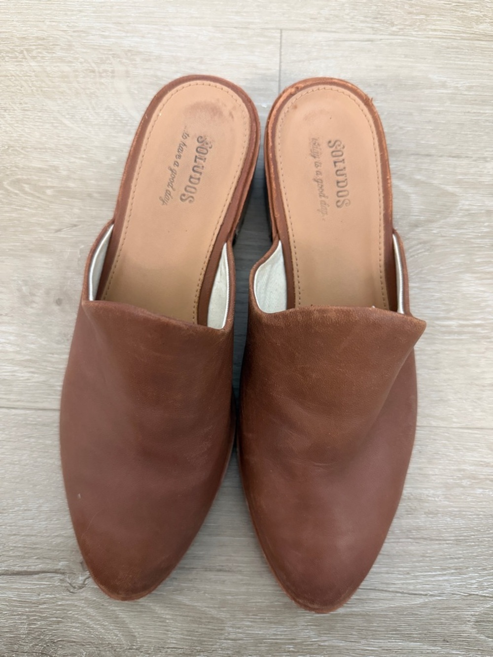 Soludos Tan Brown Leather Slip-On Mules